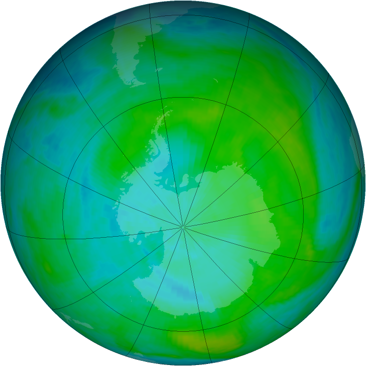 Antarctic ozone map for 15 February 1983